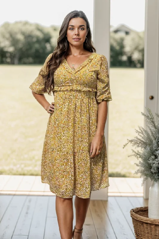 Spring Yellow - Midi Dress Fashionable Chiffon Midi Dress