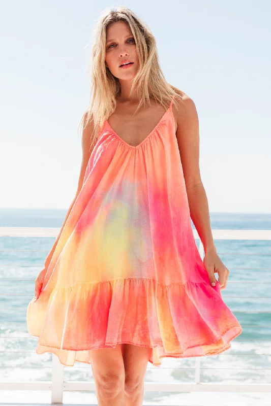 St. Tropez Neon Tie Dye Ruffle Mini Dress by 9Seed Trendy Tulle Mini Dress