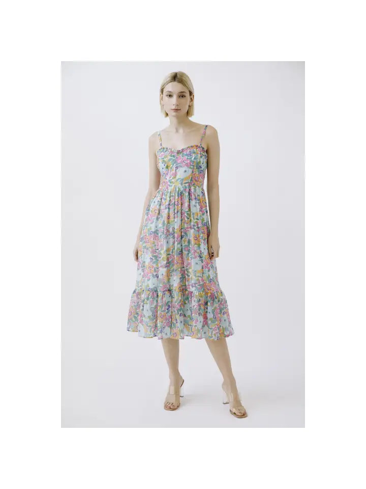 CONVERTABLE STRAP MIDI DRESS Elegant Floral Appliqué Midi Dress