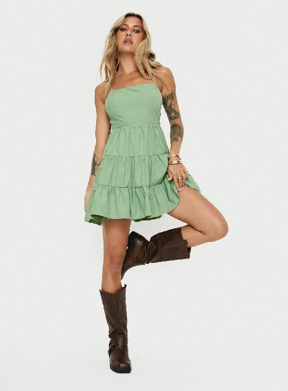Summer Break Mini Dress Sage Chic Puff Sleeve Mini Dress