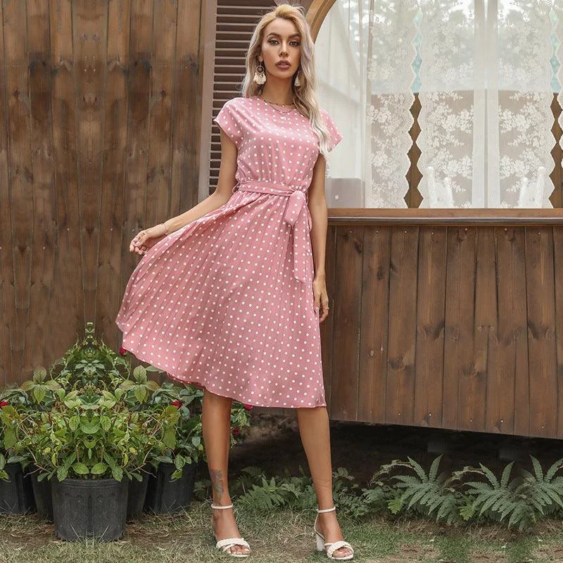 Summer Women Polka Dot Short Sleeve Dress Casual Bandage Party Pleated Midi Dresses Elegant Green Office Lady Clothing Trendy Ruffle Hem Midi Dress Summer Women Polka Dot Short Sleeve Dress Casual Bandage Party Pleated Midi Dresses Elegant Green Office Lady Clothing Trendy Ruffle Hem Midi Dress