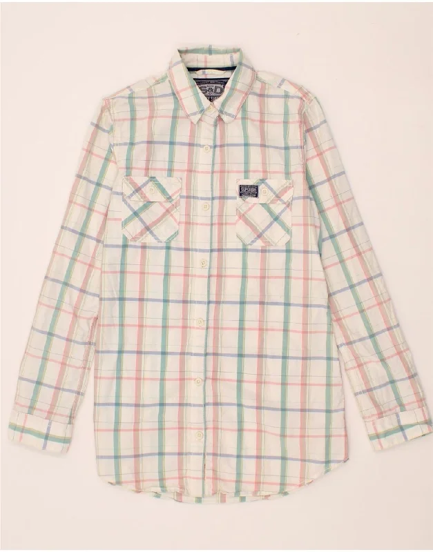 SUPERDRY Womens Shirt UK 12 Medium Multicoloured Check Cotton Stylish Short Sleeve Top SUPERDRY Womens Shirt UK 12 Medium Multicoloured Check Cotton Stylish Short Sleeve Top