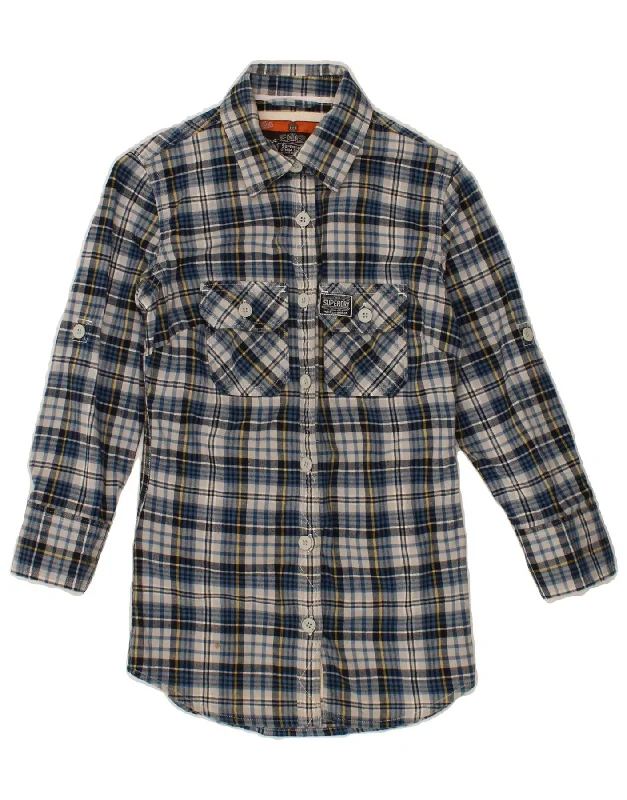 SUPERDRY Womens Shirt UK 6 XS Blue Check Cotton Fashionable Short Sleeve Vest