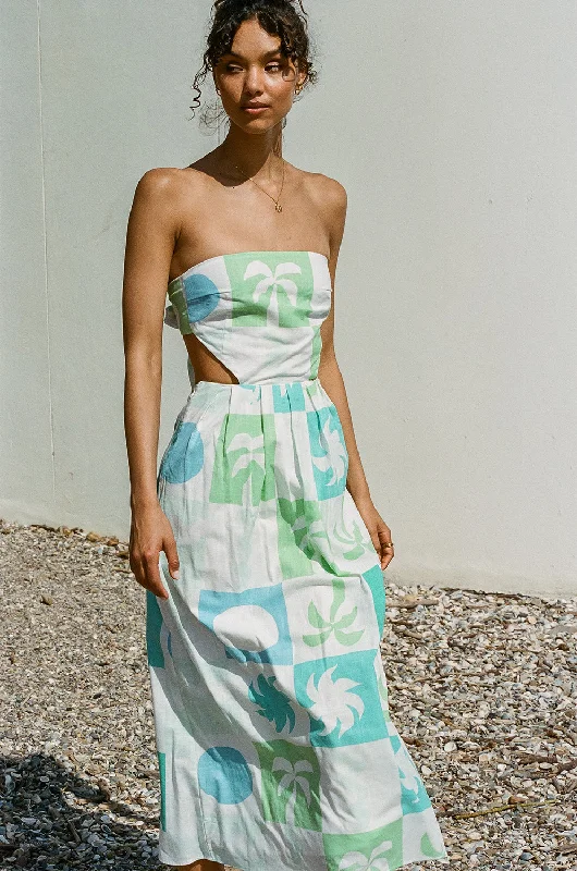 Talullah Midi Dress - Palm Tile Breeze Cozy Midi Dress with Pockets
