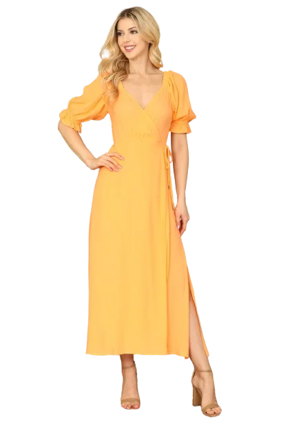 Tangerine Wrap Puff Sleeve Side Slit Solid Midi Dress - Pack of 5 Stylish Animal Print Midi Dress Tangerine Wrap Puff Sleeve Side Slit Solid Midi Dress - Pack of 5 Stylish Animal Print Midi Dress