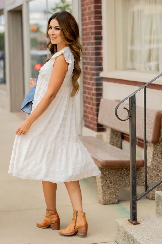 Textured Dot Ruffle Bottom V Midi Dress Elegant Floral Skirt Midi Dress