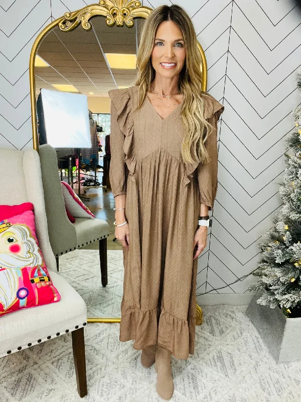 THE MOCHA MIDI DRESS Stylish Midi Dress with Cuffs