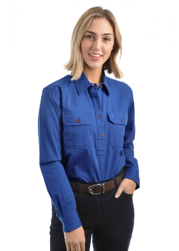 Thomas Cook Wmns Contrast Light 1/2 Placket Long Sleeve Shirt Cozy Cotton Short Tee