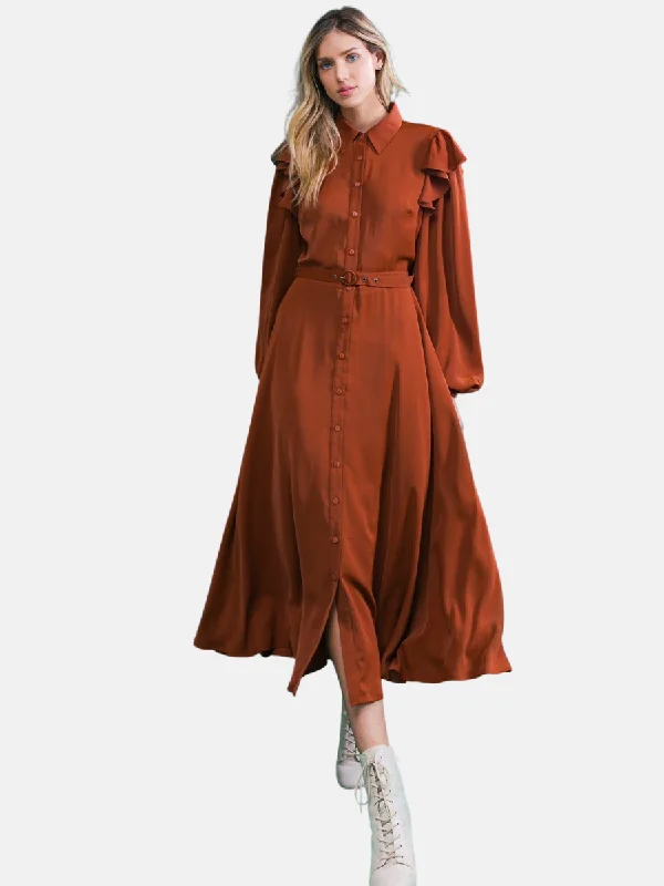 Tier Elegance Brown Woven Midi Dress Chic Bohemian Midi Dress