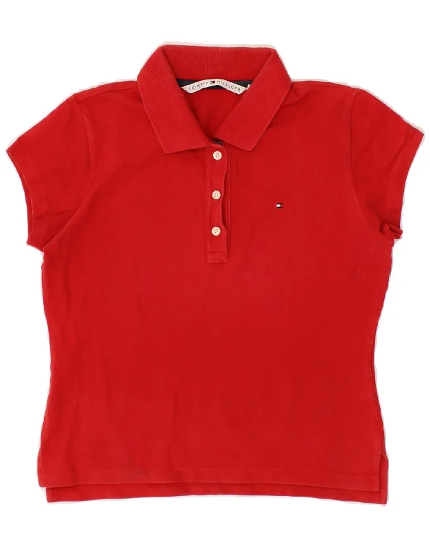 TOMMY HILFIGER Womens Polo Shirt UK 12 Medium Red Cotton Comfortable Knit Short Shirt TOMMY HILFIGER Womens Polo Shirt UK 12 Medium Red Cotton Comfortable Knit Short Shirt
