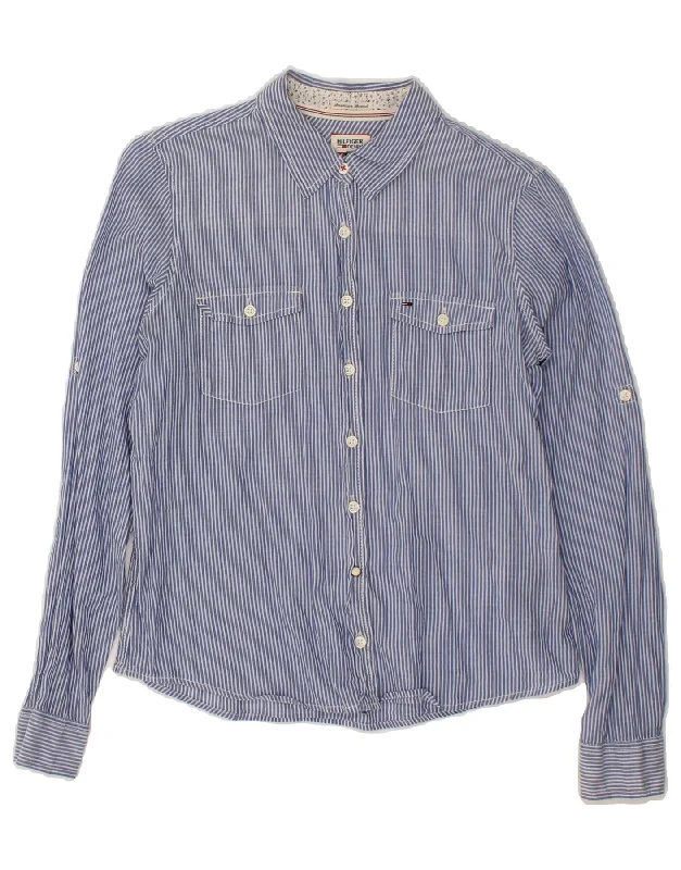 TOMMY HILFIGER Womens Shirt UK 14 Medium Blue Striped Cotton Cozy Loose Fit Short Sleeve TOMMY HILFIGER Womens Shirt UK 14 Medium Blue Striped Cotton Cozy Loose Fit Short Sleeve