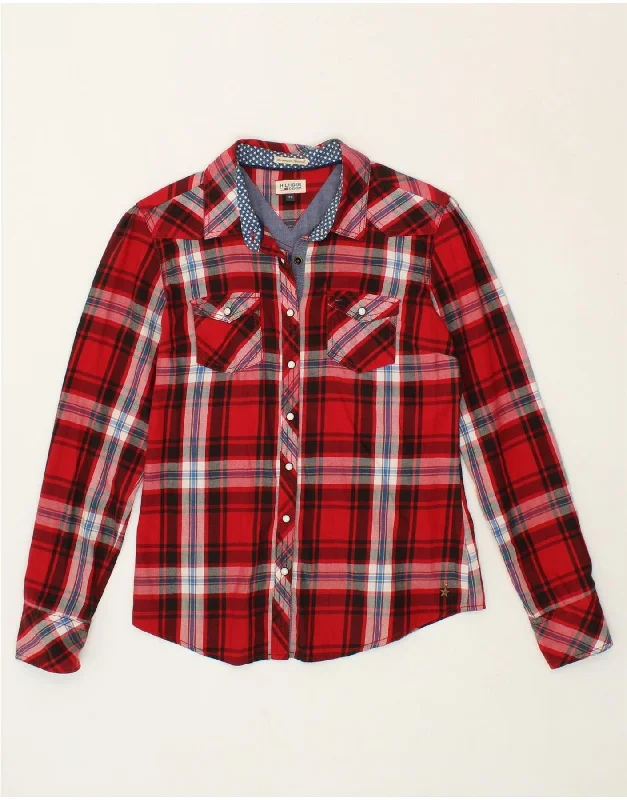 TOMMY HILFIGER Womens Shirt UK 6 XS Red Check Cotton Comfortable Pocket Short Shirt