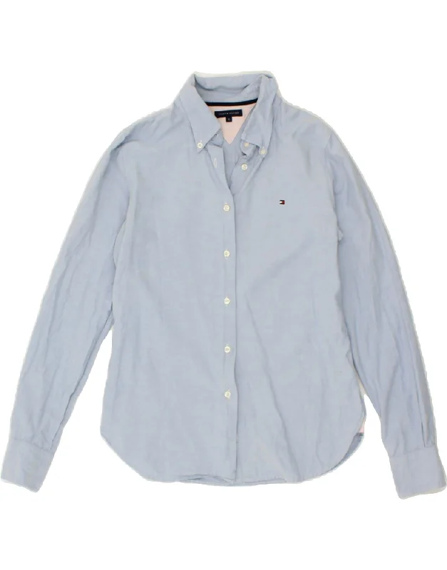TOMMY HILFIGER Womens Shirt US 6 Medium Blue Cotton Fashionable Rounded Short Shirt
