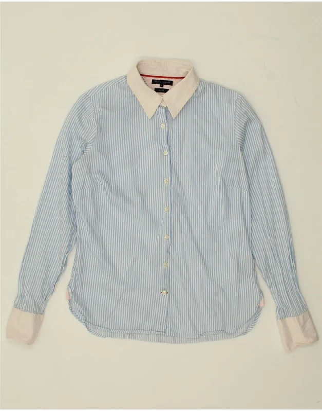 TOMMY HILFIGER Womens Shirt US 6 Medium Blue Striped Cotton Classic Cropped Short Sleeve TOMMY HILFIGER Womens Shirt US 6 Medium Blue Striped Cotton Classic Cropped Short Sleeve