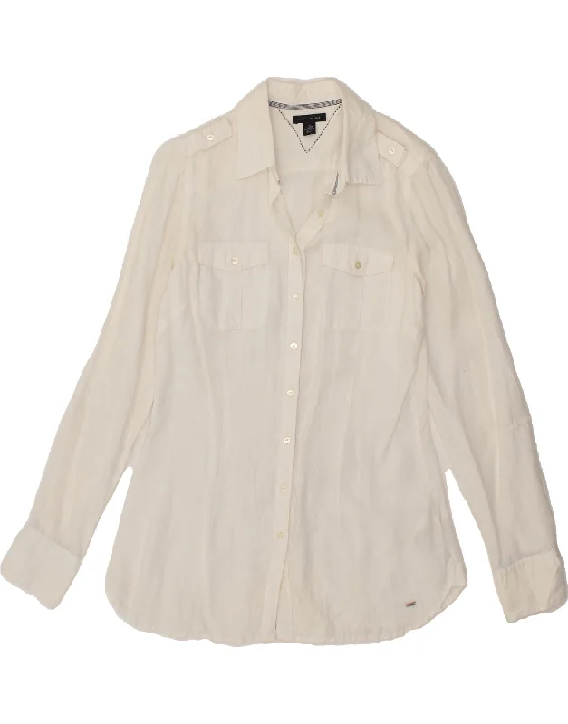 TOMMY HILFIGER Womens Shirt US 6 Medium White Cotton Cozy Knit Short Sleeve Top