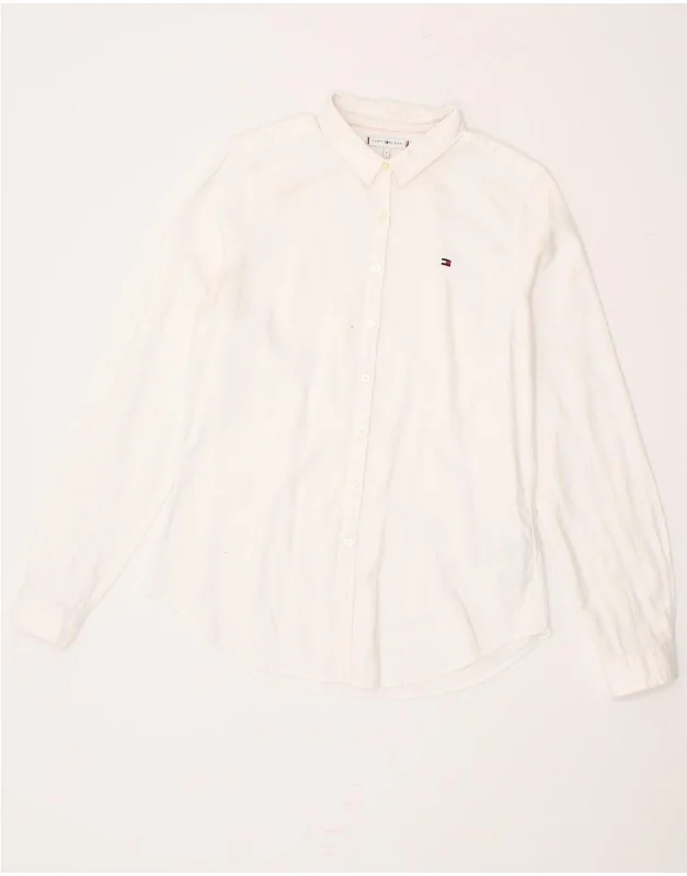 TOMMY HILFIGER Womens Shirt US 8 Medium White Cotton Comfortable Flowing Short Sleeve