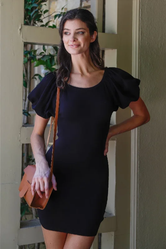 Knit Short Balloon Sleeve Bodycon Mini Dress Elegant Velvet Mini Dress