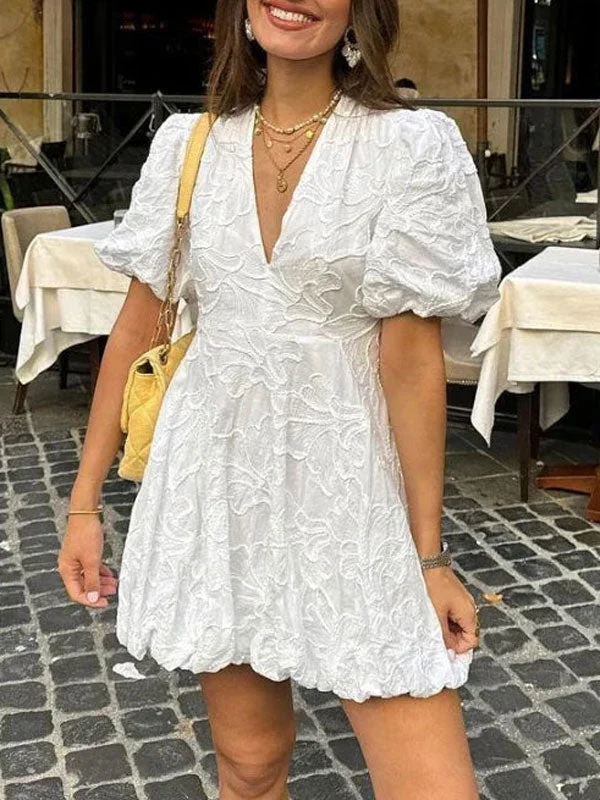 A Line Short Sleeve White Mini Dress Classic Striped Mini Dress