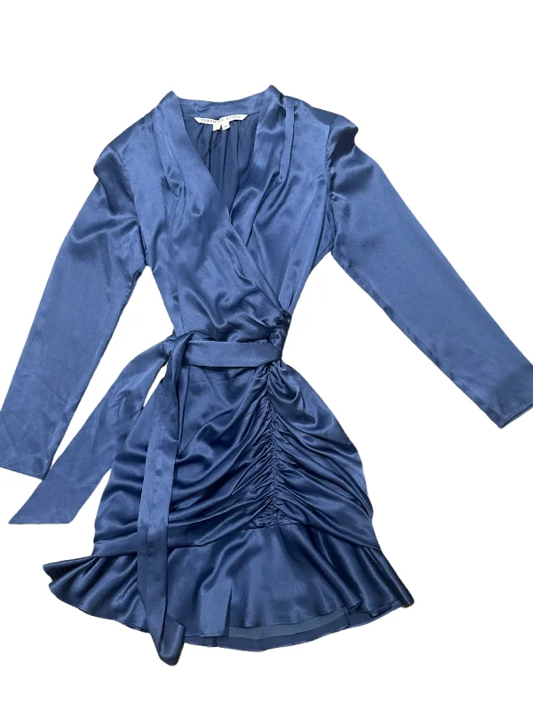 Veronica Beard Agatha Silk Satin Glossy Steel Blue Mini Dress Elegant Floral-Print Mini Dress