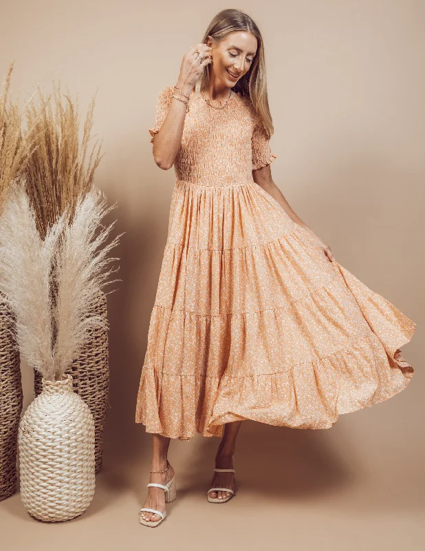Vida Tiered Midi Dress Trendy Smocked Detail Midi Dress