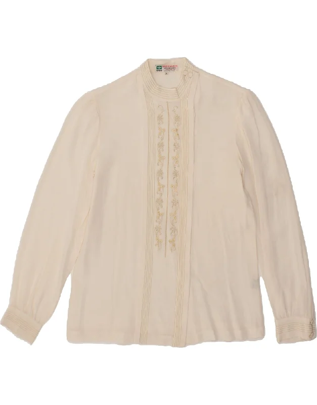 VINTAGE Womens Shirt Blouse EU 34 XS Off White Floral Silk Comfortable Loose Short Sleeve VINTAGE Womens Shirt Blouse EU 34 XS Off White Floral Silk Comfortable Loose Short Sleeve