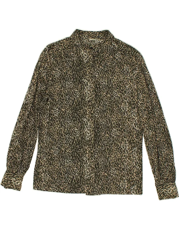 VINTAGE Womens Shirt Blouse IT 40 Small Brown Animal Print Polyester Cozy Knit Short Sleeve Top VINTAGE Womens Shirt Blouse IT 40 Small Brown Animal Print Polyester Cozy Knit Short Sleeve Top