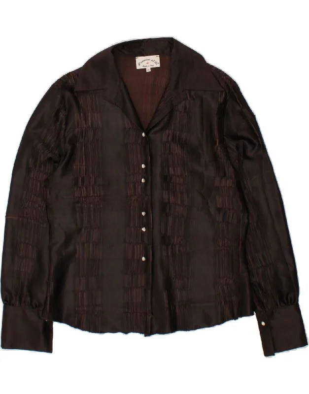 VINTAGE Womens Shirt Blouse IT 46 Large Brown Striped Polyester Cozy Loose Fit Short Sleeve VINTAGE Womens Shirt Blouse IT 46 Large Brown Striped Polyester Cozy Loose Fit Short Sleeve