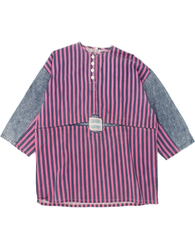 VINTAGE Womens Shirt Blouse IT 48/50 XL Pink Striped Cotton Cozy Cotton Short Tee