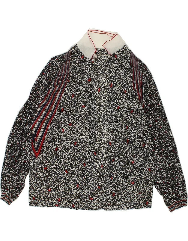 VINTAGE Womens Shirt Blouse IT 52 2XL Navy Blue Floral Comfortable Summer Short Shirt VINTAGE Womens Shirt Blouse IT 52 2XL Navy Blue Floral Comfortable Summer Short Shirt