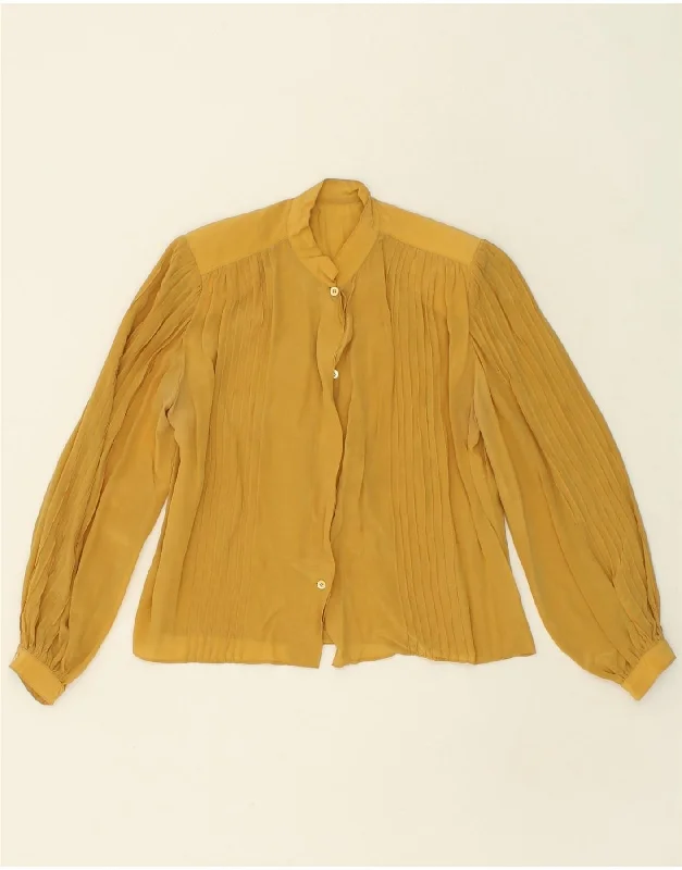VINTAGE Womens Shirt Blouse UK 16 Large Yellow Casual Short Sleeve Top