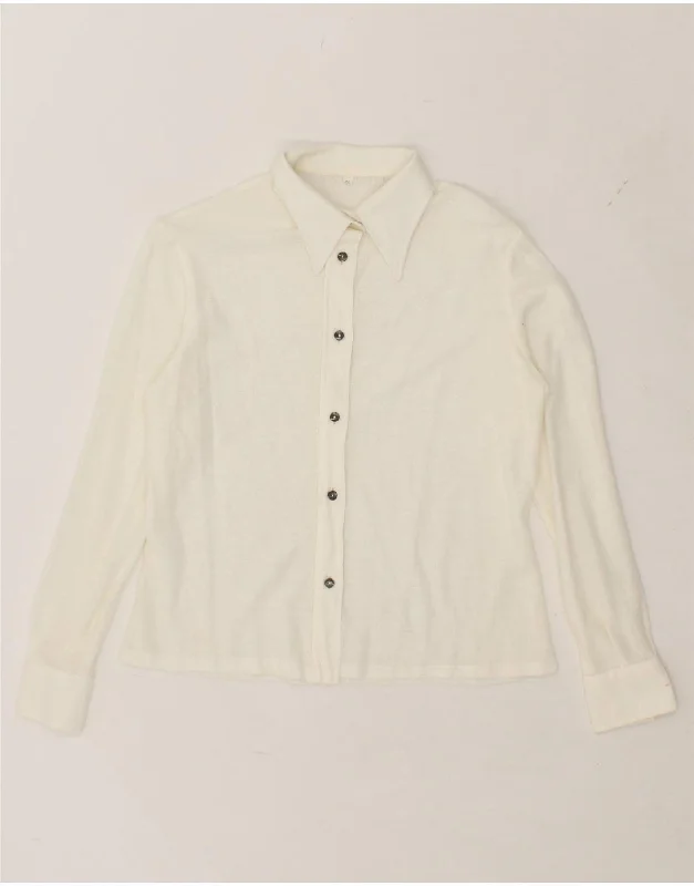 VINTAGE Womens Shirt IT 40 Small Off White Fashionable Draped Short Sleeve