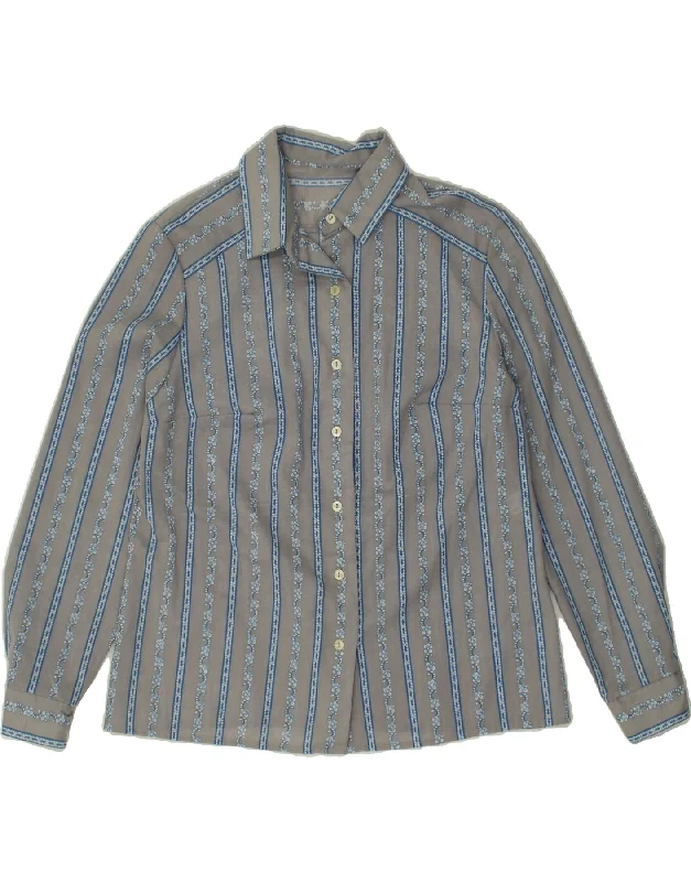 VINTAGE Womens Shirt UK 10 Small Grey Striped Comfortable Knit Short Shirt