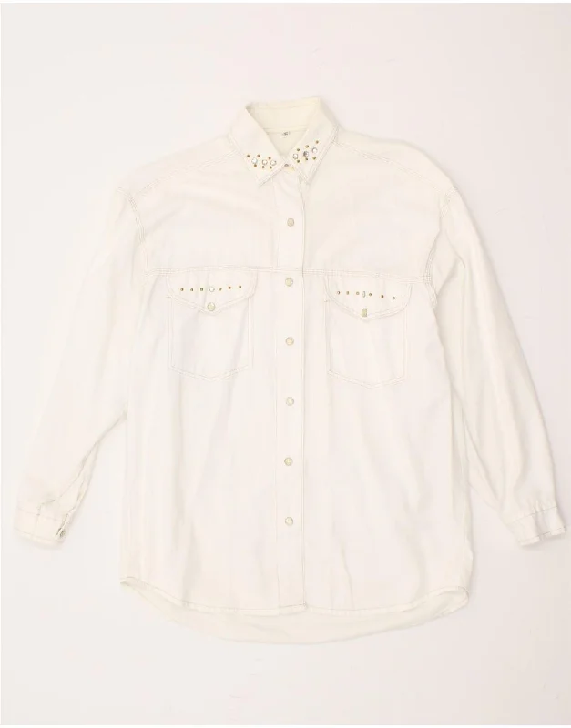 VINTAGE Womens Shirt UK 10 Small White Classic Button-Up Short Tee