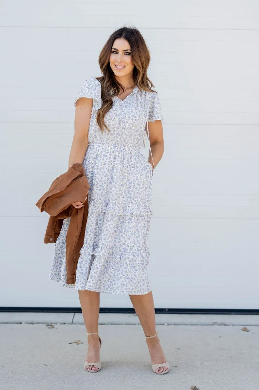Violets Cap Sleeve Tiered Midi Dress Cozy Knit Midi Dress