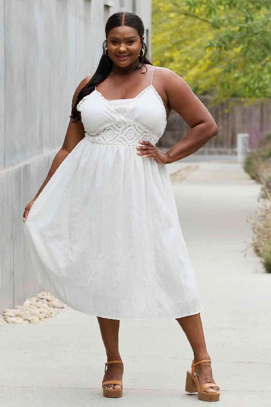 White Birch Full Size Lace Detail Sleeveless Lace Midi Dress Elegant Puff Sleeve Midi Dress
