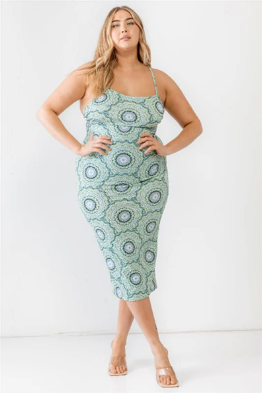 Plus Size Lime Retro Abstract Print Sleeveless Midi Dress Elegant Maxi-Midi Hybrid Dress Plus Size Lime Retro Abstract Print Sleeveless Midi Dress Elegant Maxi-Midi Hybrid Dress