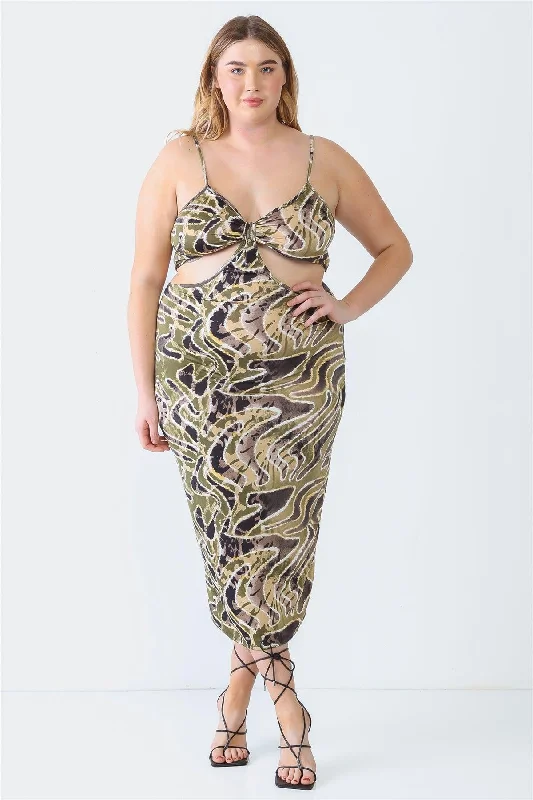 Olive Plus Size Printed Bow Cut-Out Sleeveless Midi Dress Trendy Off-Shoulder Ruffle Midi Dress Olive Plus Size Printed Bow Cut-Out Sleeveless Midi Dress Trendy Off-Shoulder Ruffle Midi Dress