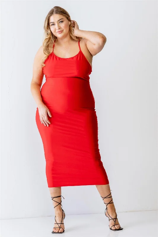 Plus Size Strappy Back Criss-Cross Midi Dress Cozy T-shirt Midi Dress
