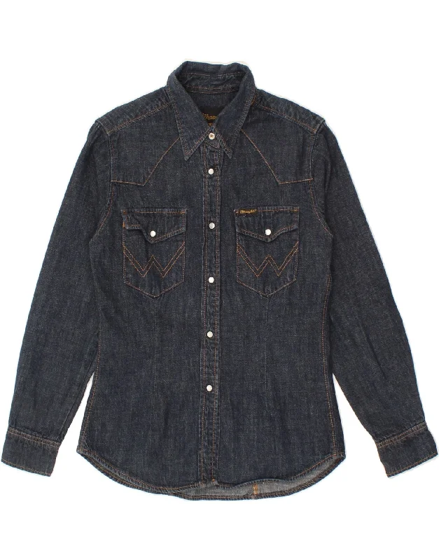 WRANGLER Womens Denim Shirt UK 10 Small Navy Blue Cotton Relaxed Fit Short Tunic