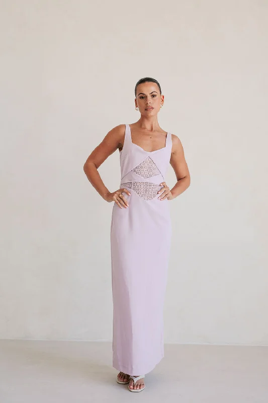Zendra Midi Dress - Lavender Stylish High-Waisted Midi Dress