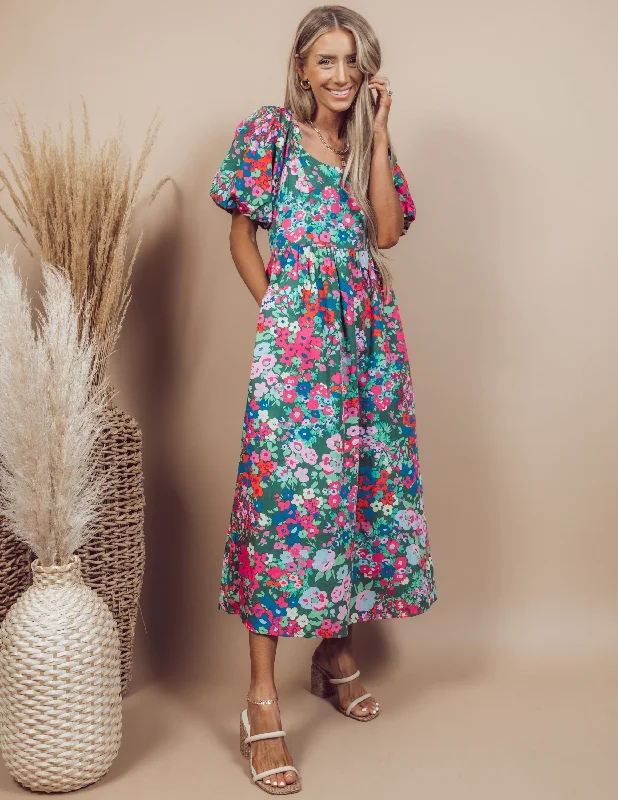 Zaylee Floral Midi Dress Stylish Pleated Skirt Midi Dress
