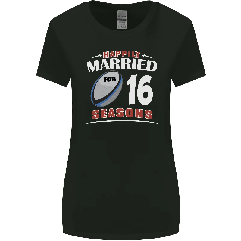 16 Year Wedding Anniversary 16th Rugby Womens Wider Cut T-Shirt Solid Print Embellished 16 Year Wedding Anniversary 16th Rugby Womens Wider Cut T-Shirt Solid Print Embellished