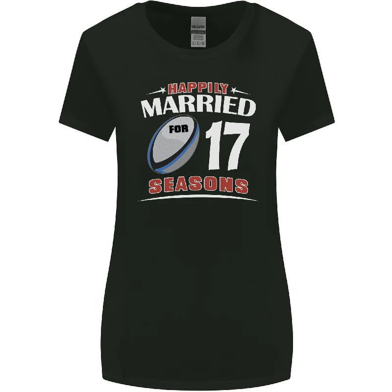 17 Year Wedding Anniversary 17th Rugby Womens Wider Cut T-Shirt Mesh Canvas Denim