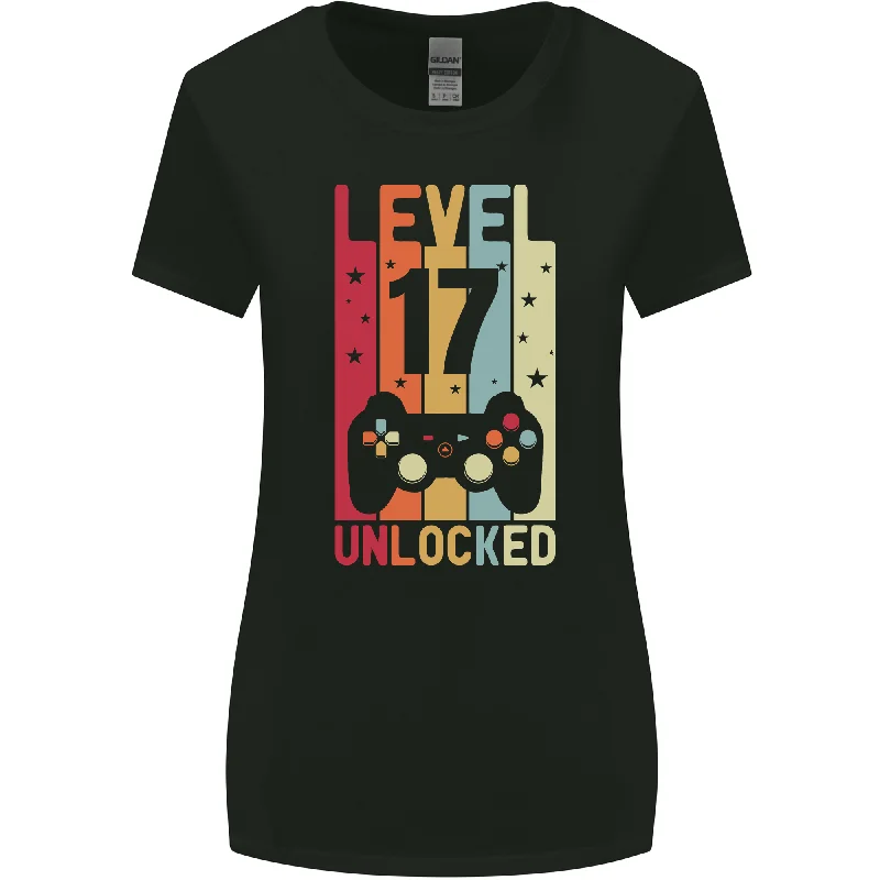 17th Birthday 17 Year Old Level Up Gaming Womens Wider Cut T-Shirt Ribbed Striped Patterned 17th Birthday 17 Year Old Level Up Gaming Womens Wider Cut T-Shirt Ribbed Striped Patterned