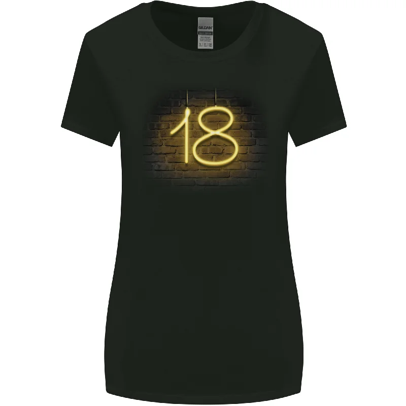 18th Birthday Neon Lights 18 Year Old Womens Wider Cut T-Shirt Front Pockets Side Pockets Patch Pockets 18th Birthday Neon Lights 18 Year Old Womens Wider Cut T-Shirt Front Pockets Side Pockets Patch Pockets