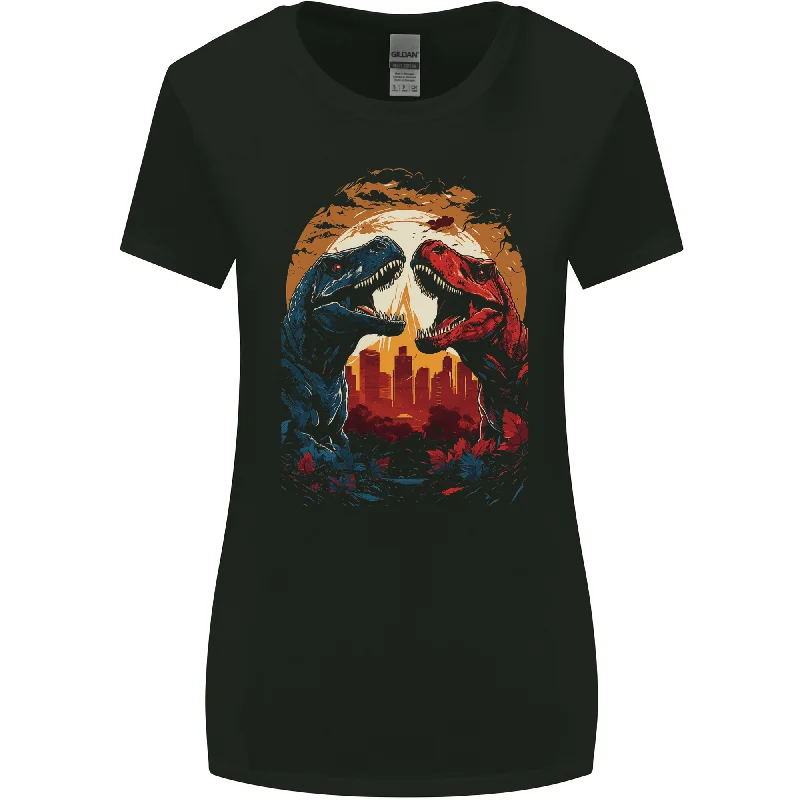 2 Dinosaurs With a Moon Backdrop T-Rex Lizard Womens Wider Cut T-Shirt Mesh Canvas Denim 2 Dinosaurs With a Moon Backdrop T-Rex Lizard Womens Wider Cut T-Shirt Mesh Canvas Denim