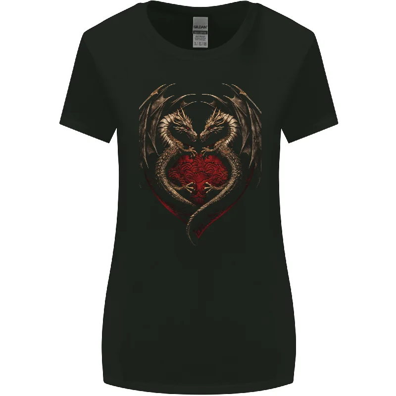 2 Fantasy Dragons in a Heart Shape Gothic Goth Womens Wider Cut T-Shirt Chenille Blend Fleece Blend Nylon Blend 2 Fantasy Dragons in a Heart Shape Gothic Goth Womens Wider Cut T-Shirt Chenille Blend Fleece Blend Nylon Blend