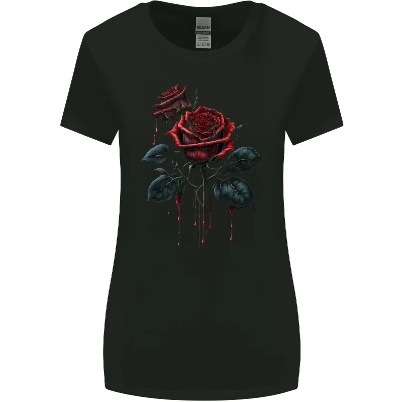 2 Roses Dripping With Blood Gothic Goth Womens Wider Cut T-Shirt Zippered Front Buttoned Front Snap Front 2 Roses Dripping With Blood Gothic Goth Womens Wider Cut T-Shirt Zippered Front Buttoned Front Snap Front