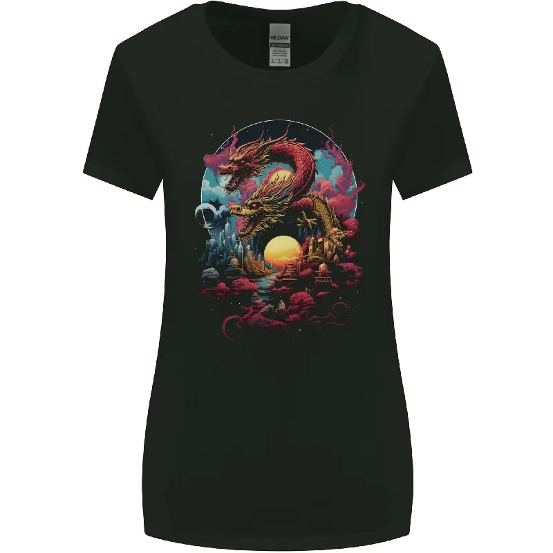 2 Sunset Fantasy Dragons Womens Wider Cut T-Shirt Fleece Fabric Down Fabric Feather Fabric 2 Sunset Fantasy Dragons Womens Wider Cut T-Shirt Fleece Fabric Down Fabric Feather Fabric