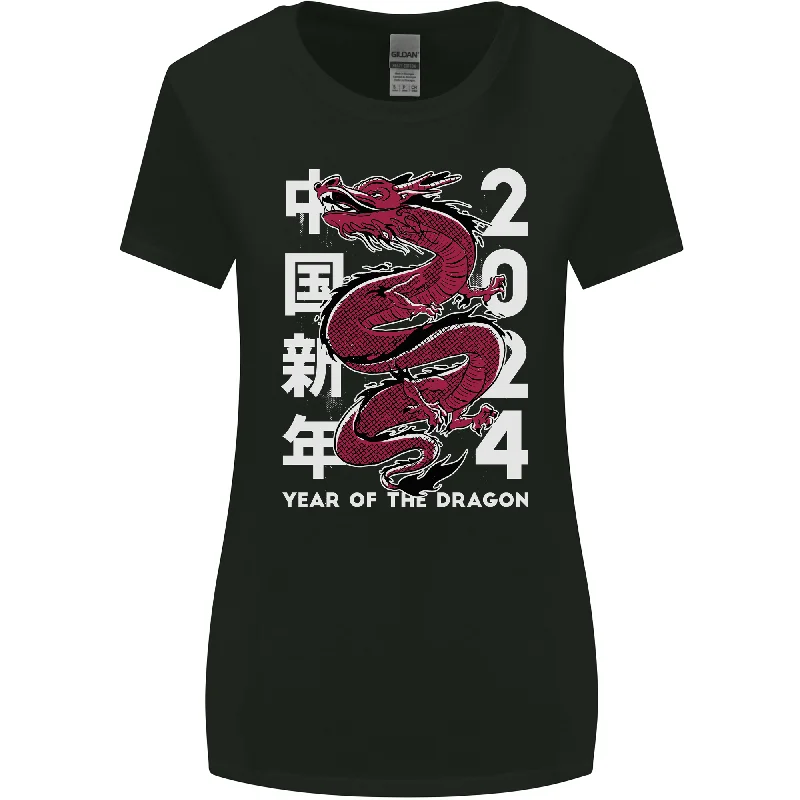 2024 Zodiac Chinese New Year of the Dragon Womens Wider Cut T-Shirt Hooded Caped Shawl Collar 2024 Zodiac Chinese New Year of the Dragon Womens Wider Cut T-Shirt Hooded Caped Shawl Collar